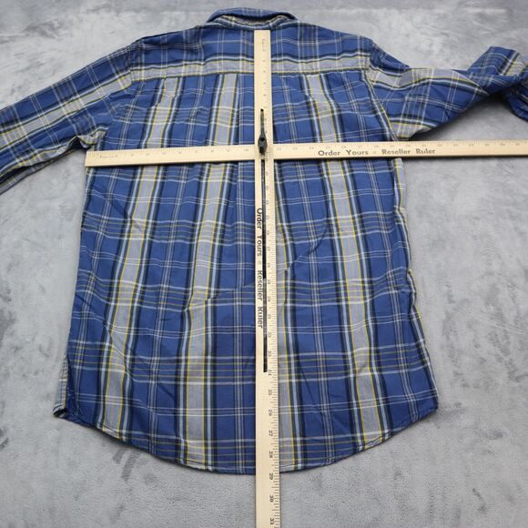 Real Tree Shirt Mens Small Blue Plaid Black Pearl Snap Button Up Dress Western - Picture 3 of 16
